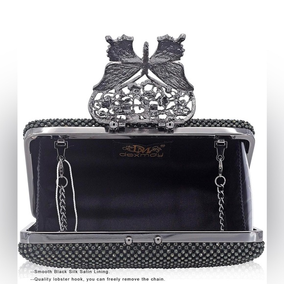 Elegant Black Beaded Clutch with Butterfly Accent - Picture 3 of 8